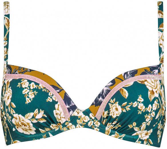 WATERCULT Women's Bikini Top Ottomane Flower 2 Bikinitop Cup C, turkoois/grijs/beige