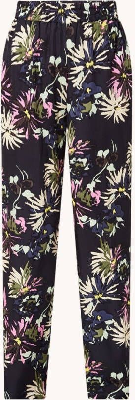 Scotch & Soda Zwarte Wijde Broek Gia Mid Rise Wide Leg Printed Silky Trousers