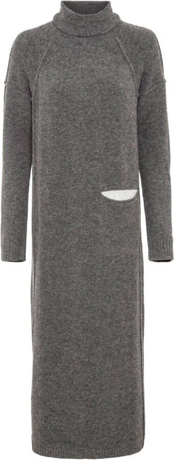 RAINBOW Gebreide jurk met gerecycled polyester en zak, antraciet gemêleerd