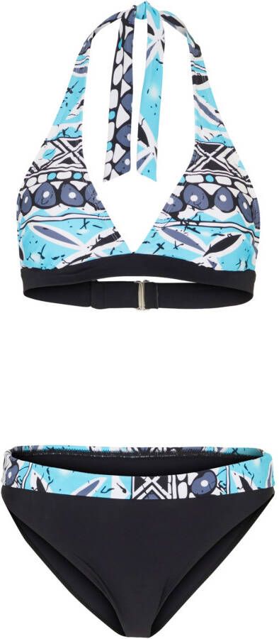 RAINBOW Halterbikini, zwart/turkoois gedessineerd