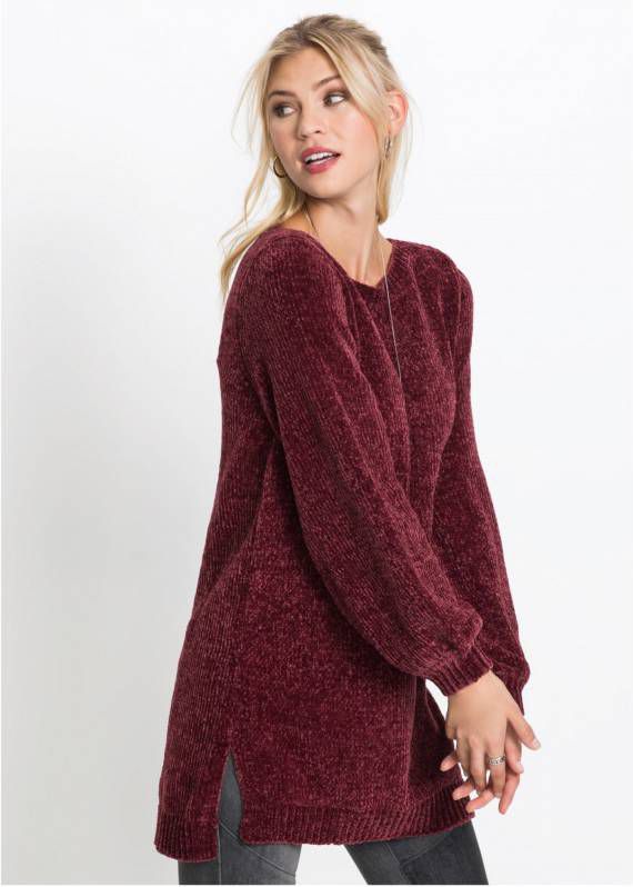 RAINBOW Lange trui van chenille, ahornrood, 100% polyester