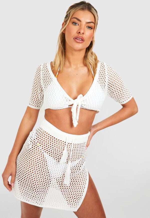 boohoo Gerecyclede Strand Set Met Gehaakte Top En Rok, White