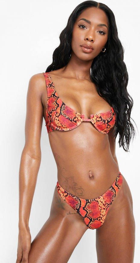 boohoo Neon Slangenprint Bikini Top Met Beugel, Pink