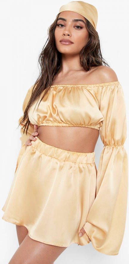 boohoo Satijnen Mini Strand Rokje, Gold