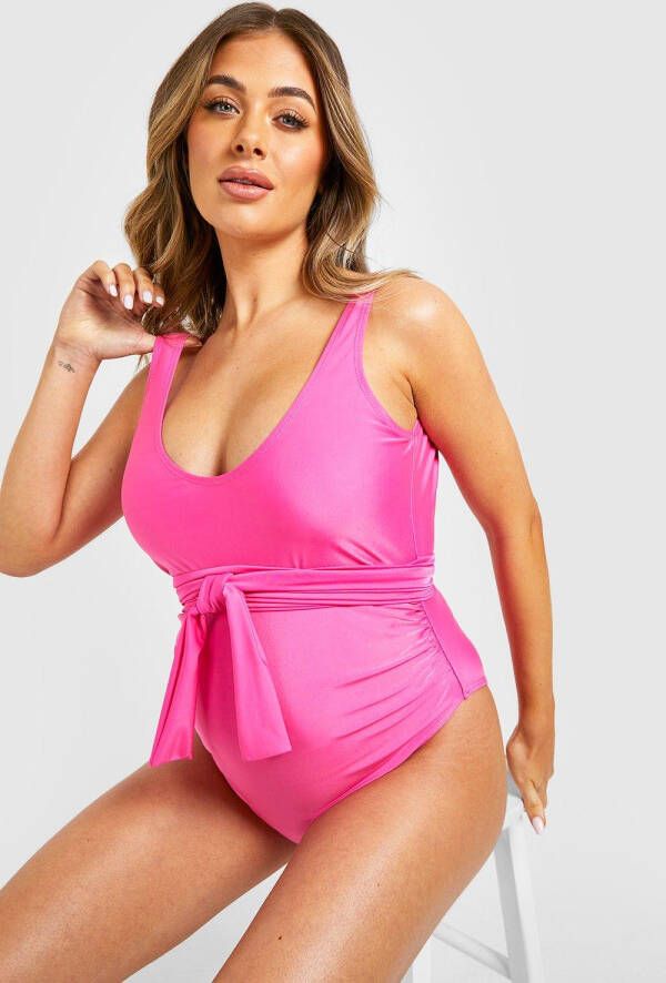 boohoo Zwangerschap Badpak Met Ceintuur, Pink