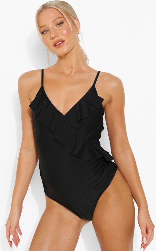 boohoo Zwangerschap Badpak Met Franjes En Bandjes, Black