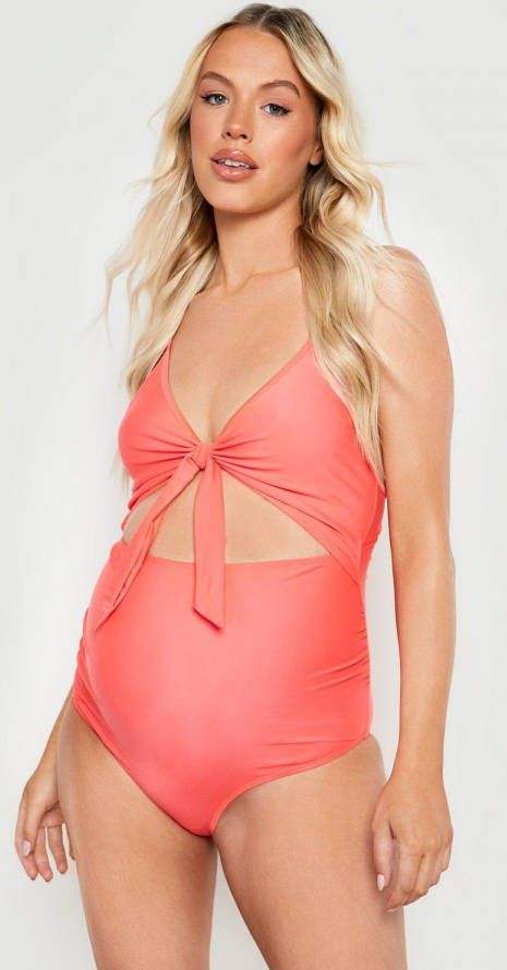 boohoo Zwangerschap Badpak Met Strik, Coral