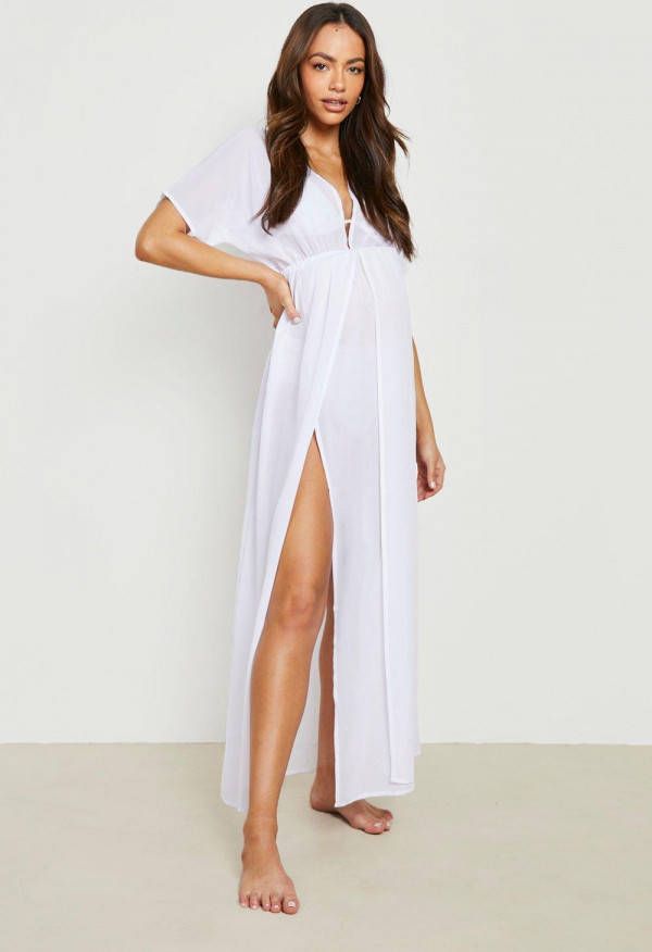 boohoo Zwangerschap Maxi Strand Kaftan Met Split, White