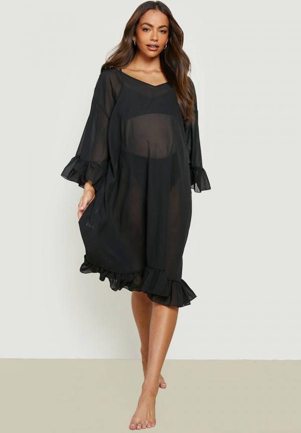 boohoo Zwangerschap Strand Jurk Met Ruches, Black