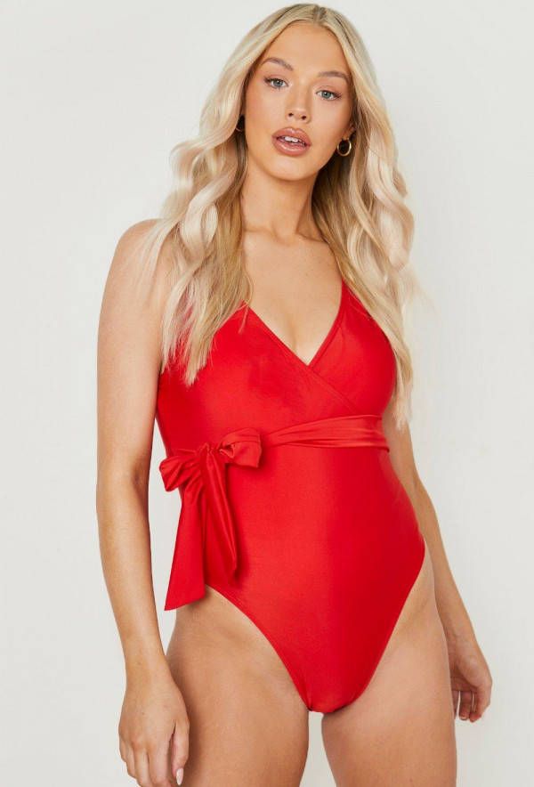 boohoo Zwangerschap Wikkel Badpak, Red