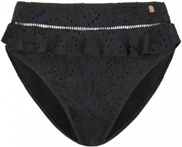 Beachlife broderie anglaise high waist bikinibroekje met ruches zwart