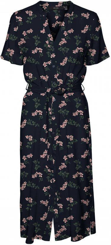 VERO MODA jurk VMVICA met all over print en ceintuur donkerblauw/bruin/roze