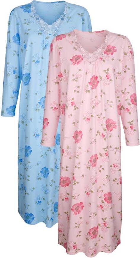 harmony Nachthemd met bloemenkant Roze/Blauw