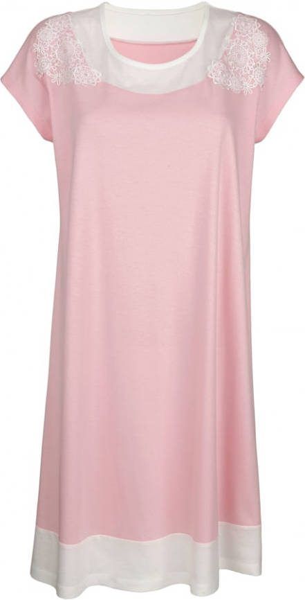 harmony Nachthemd met bloemenkant Roze/Ecru