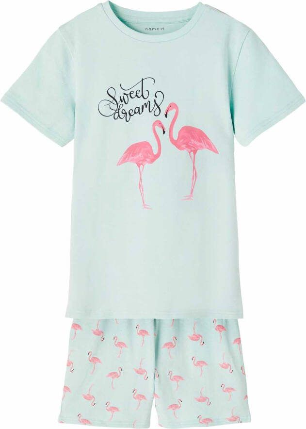NAME IT KIDS shortama NKFNIGHTSET met printopdruk mintgroen/roze
