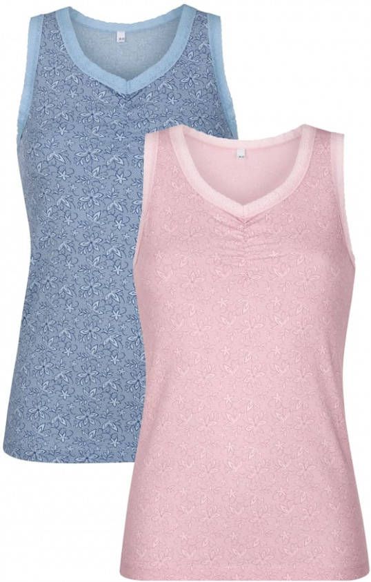 harmony Hemdjes per 2 stuks met plooitjes en elastisch kant Lichtblauw/Roze