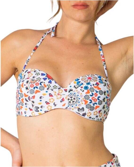 Desigual strapless bandeau bikinitop met all over print wit/multi