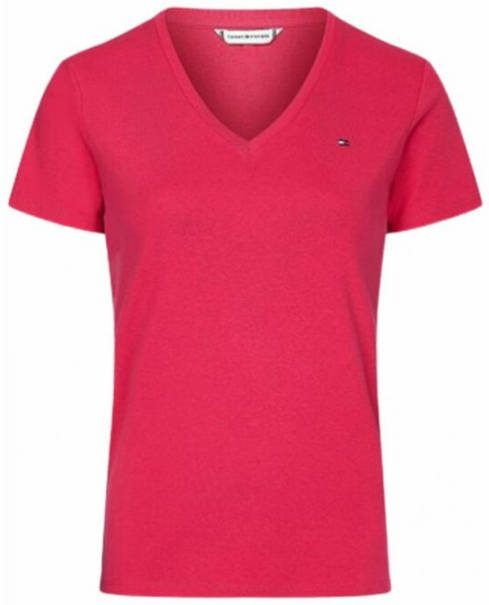 Tommy Hilfiger Shirt met V hals SLIM SOLID V NK TOP SS met stijlvolle logo flag
