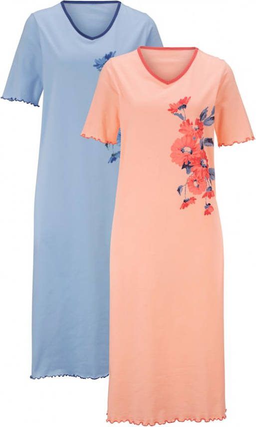 harmony Nachthemden met bloemendessin Apricot/Lichtblauw