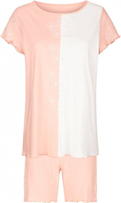 harmony Shortama met bloemenkant Apricot/Ecru