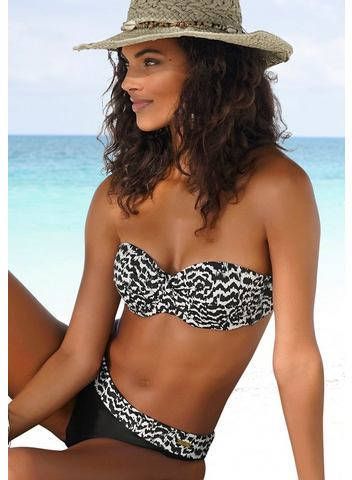 Lascana strapless bandeau bikinitop met all over print zwart/wit