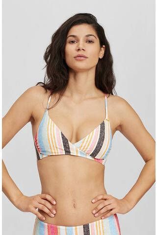 O'Neill Blue gestreepte overslag triangel bikinitop Baay rood/geel/blauw
