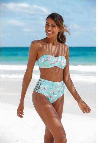 Sunseeker Highwaist bikinibroekje Ditsy met gehaakt randje en sierbandjes opzij