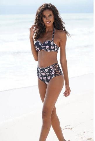 Sunseeker Highwaist bikinibroekje Ditsy met gehaakt randje en sierbandjes opzij