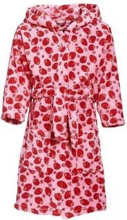 Playshoes fleece badjas Strawberries met aardbei dessin roze/rood