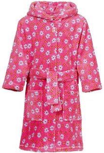 Playshoes fleece badjas Flowers met bloemen dessin roze/lichtblauw