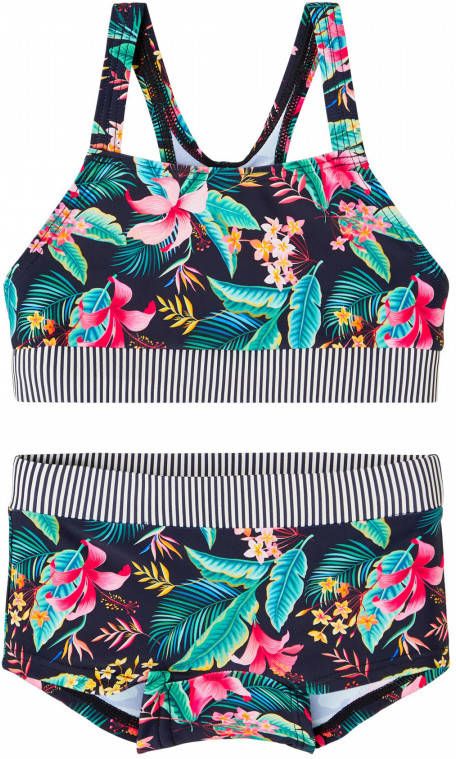 NAME IT KIDS crop bikini NKFZUALA zwart/blauw/roze