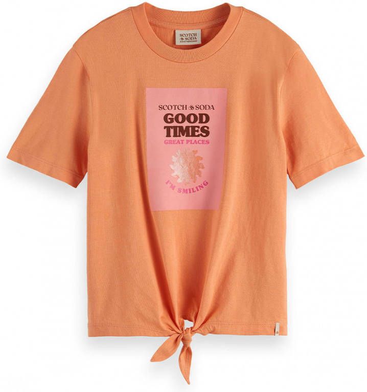 Scotch and Soda T shirts Girls Short Sleeved Knotted Artwork Shirt Oranje