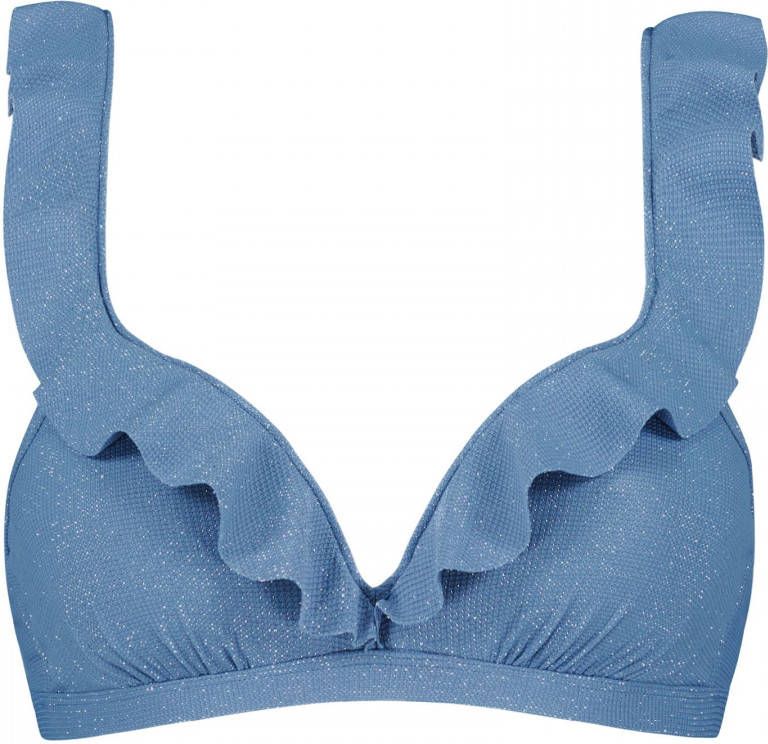 Beachlife voorgevormde beugel bikinitop met ruches en lurex blauw/zilver