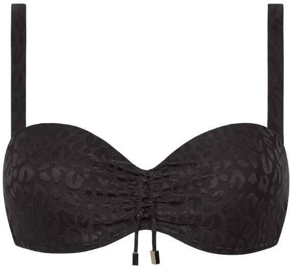 Beachlife voorgevormde strapless bandeau bikinitop met panterprint zwart/grijs