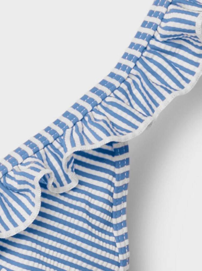 NAME IT KIDS gestreepte triangel bikini NKFZANNAH met ruches blauw/wit