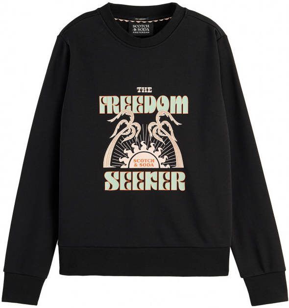 Scotch and Soda Truien Regular Fit Sweat With Artwork Zwart