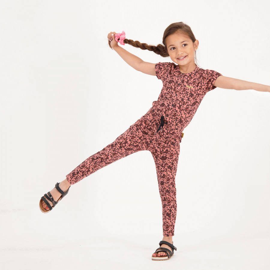 Vingino jumpsuit Pixxie met all over print kastanjebruin/roze
