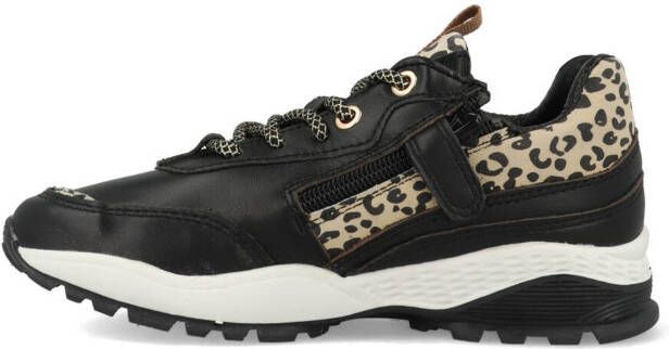 Vingino Mandy leren sneakers met panterprint zwart/roségoud