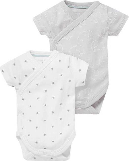 C&A Baby Club romper set van 2 wit/lichtgrijs