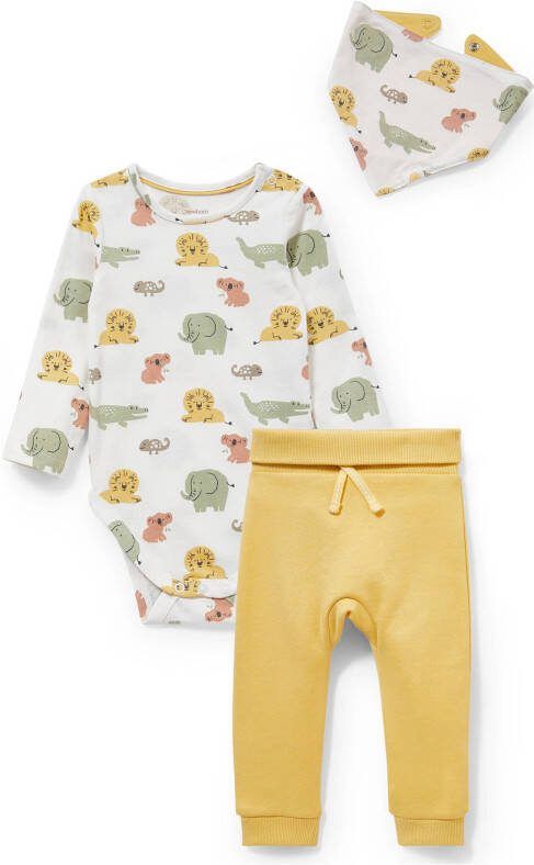 C&A Baby Newborn bandana slab + romper + broek geel/wit/grijs