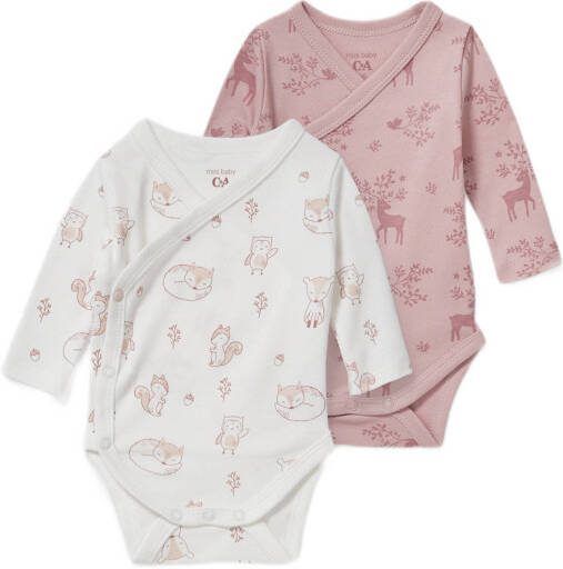 C&A Baby Newborn romper met overslag set van 2 ecru/oudroze