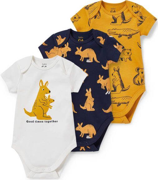 C&A Baby Newborn romper set van 3 wit/donkerblauw/geel