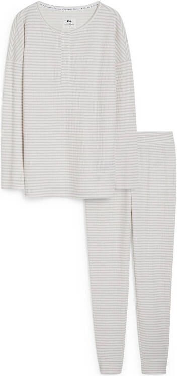 C&A gestreepte pyjama met wafelstructuur grijs/wit