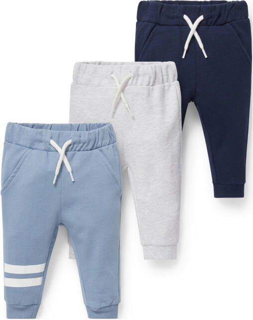 C&A joggingbroek set van 3 lichtblauw/offwhite/donkerblauw