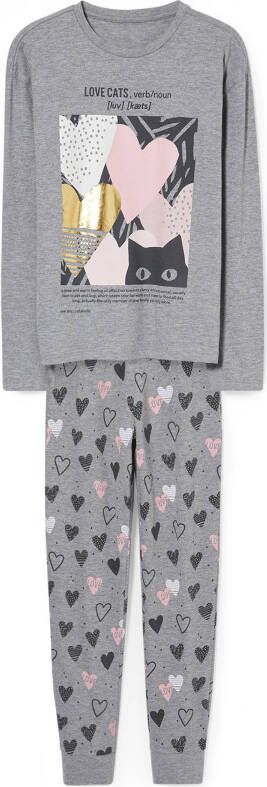 C&A pyjama met printopdruk grijs melange