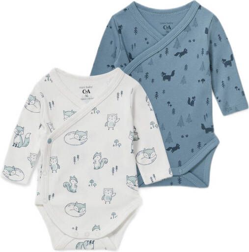 C&A romper met all over print set van 2 blauw/wit
