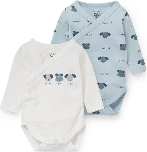 C&A romper set van 2 wit/blauw