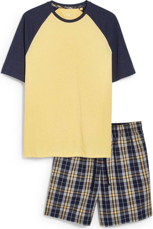 C&A shortama met ruit geel/donkerblauw