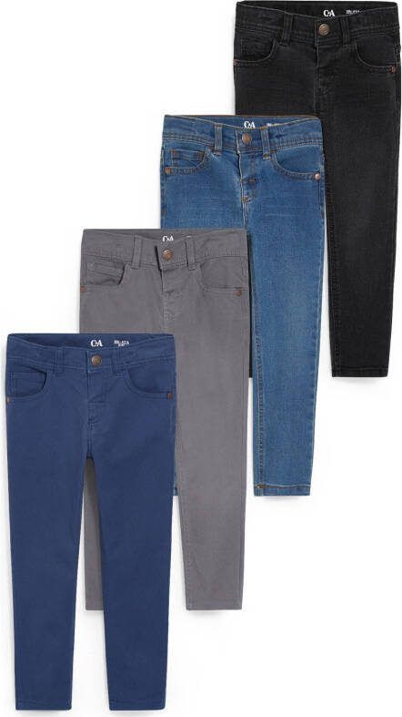 C&A slim fit jeans en broek set van 4 blauw/grijs/zwart