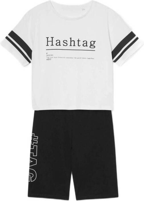 C&A T shirt + korte broek wit/zwart